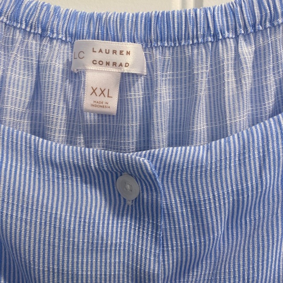 Lauren Conrad Blouse blue white Stripe Peasant Bow Sleeve XXL Button plus size - Picture 3 of 9